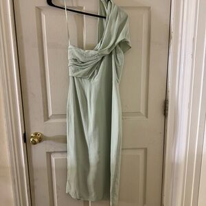 Reiss Riana One Shoulder Sage Green Midi‎ Dress US 4 NWT $325